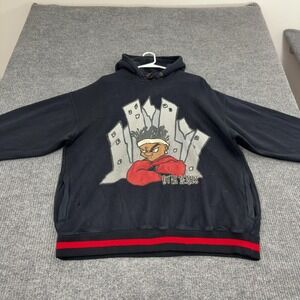 Vintage Taiga Tek Jeans Hoodie Mens 2XL Black Acrylic Graphic Hip Hop Streetwear